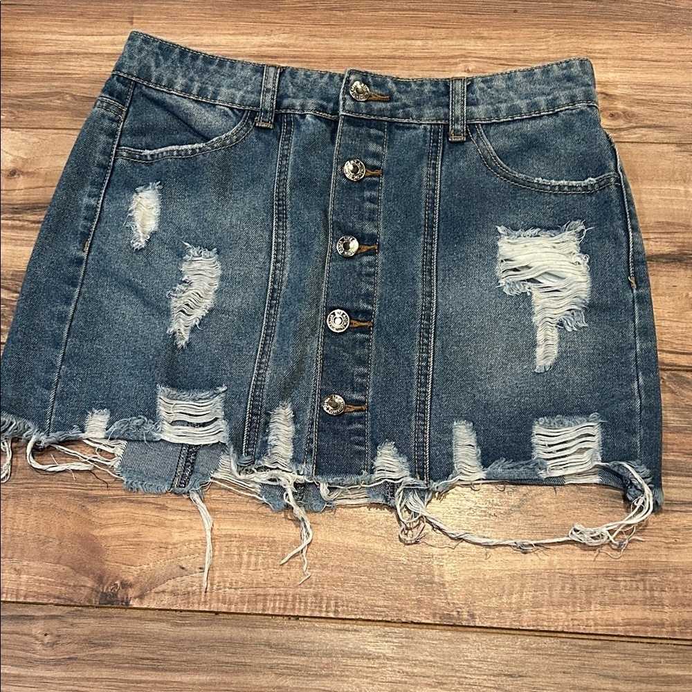 Distressed Denim Skirt